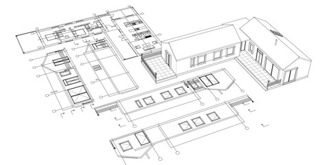 house architectural project sketch 3d illustration	

