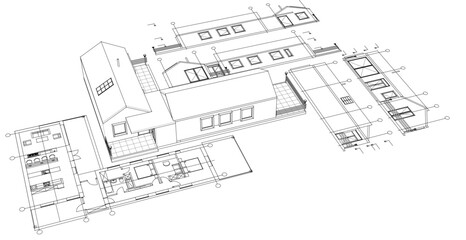 house architectural project sketch 3d illustration	

