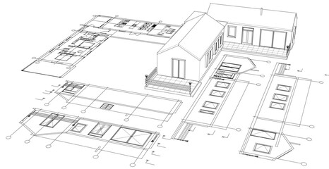 house architectural project sketch 3d illustration	
