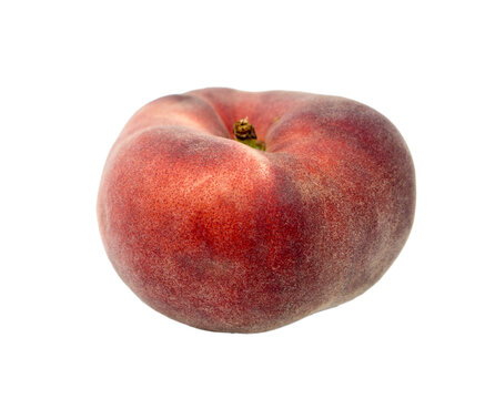 One flat peach or fig peach isolated on white background. eye-level shooting.