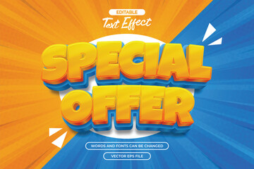 Special offer editable text effect with 3d cartoon text style and with comic background