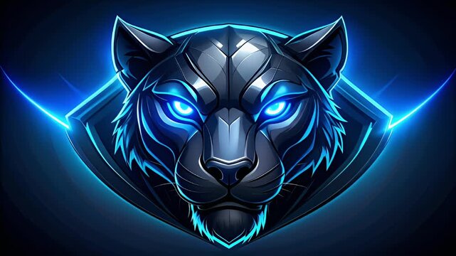 A futuristic panther head with glowing blue eyes and energy streaks