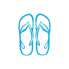 Beach slippers icon. Summer flip flops in doodle style. Sandals in blue color. Vector monochrome illustration