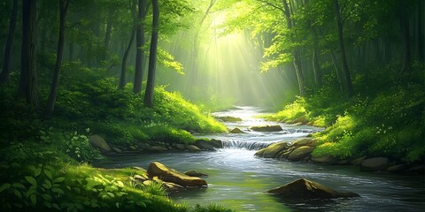 Obraz premium Sun on stream, wood light art.