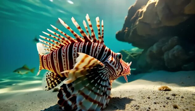 Lionfish fighting off predator