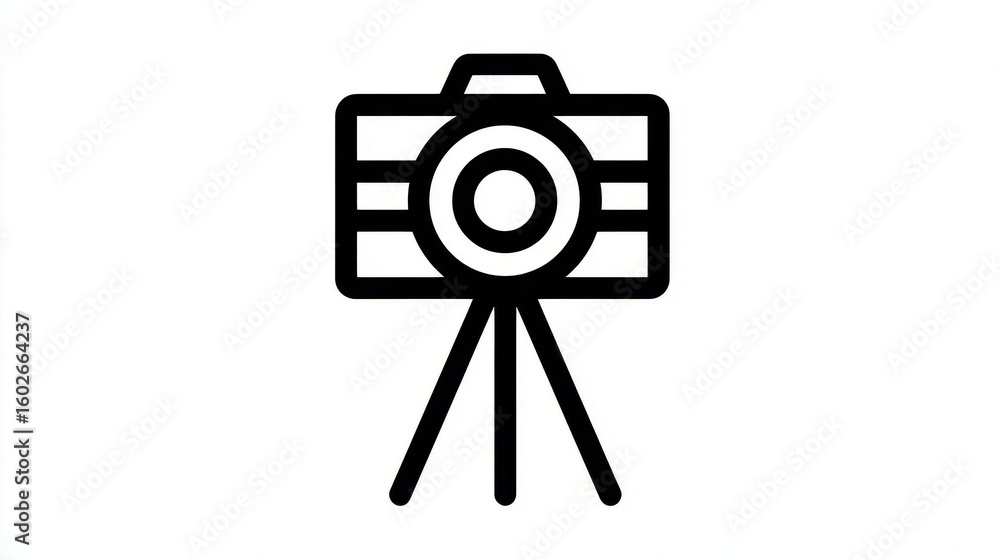 Poster simple line art of a camera on a tripod.