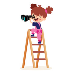Cute Cartoon Kid Using Binoculars