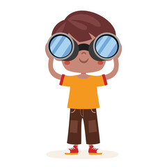 Cute Cartoon Kid Using Binoculars