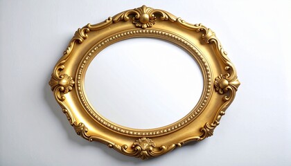 Ornate oval mirror with intricate gold floral and scroll detailing, set against white background for elegant decor presentation.