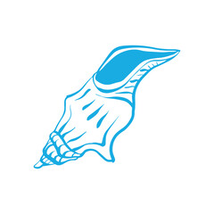 Outline illustration of a seashell. Hand drawn doodle style seashell illustration. Linear icon of a seashell in blue color. Isolated on white background.