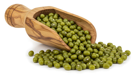 mung beans in a wooden spoon