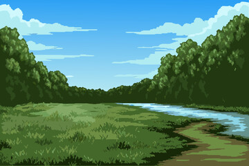 Peaceful Forest River Landscape Under a Sunny Sky
