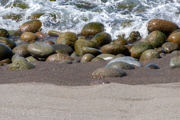 海岸の波うちぎわの丸い石