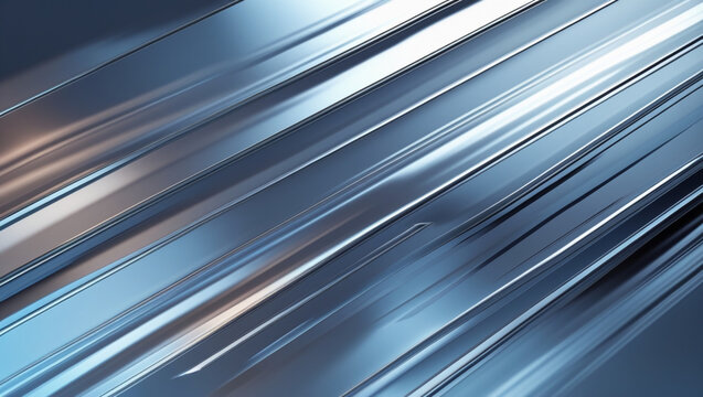Abstract close-up of metallic, angled, parallel bars reflecting light, creating a modern, sleek, and dynamic pattern.