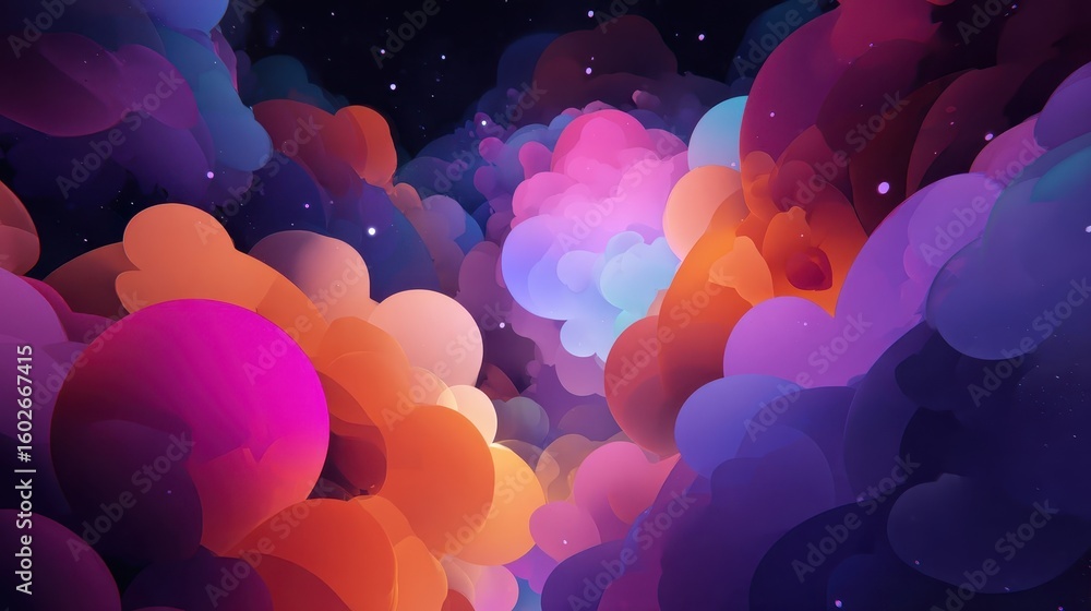 Poster abstract multicolored shapes in a swirling pattern.