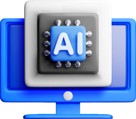 3D AI Concept with Computer and Circuit Design