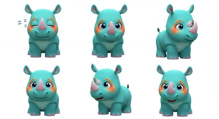 Fototapeta premium Cartoon rhino expressions collection