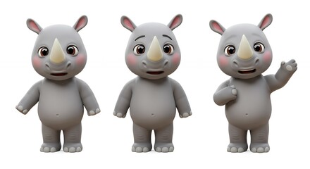 Naklejka premium Cartoon rhinoceros characters isolated on white background