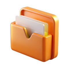 3d render of an orange business card holder with white cards isolated on black background