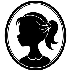 Silhouette of a young girl with ponytail in a circular frame