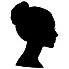 Elegant Woman Silhouette with Hair Bun in Profile on White Background