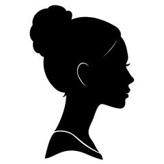 Elegant Woman Silhouette with Hair Bun Profile View Black and White