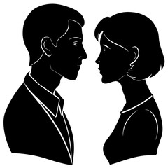 Silhouette of a man and woman looking at each other in love