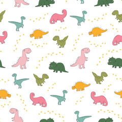 Minimalist pastel dinosaur seamless vector pattern for kids apparel, wallpapers, and digital backgrounds