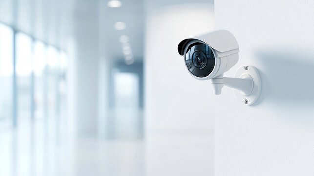 A creative depiction of a security camera mounted on a corner bracket for retail surveillance.