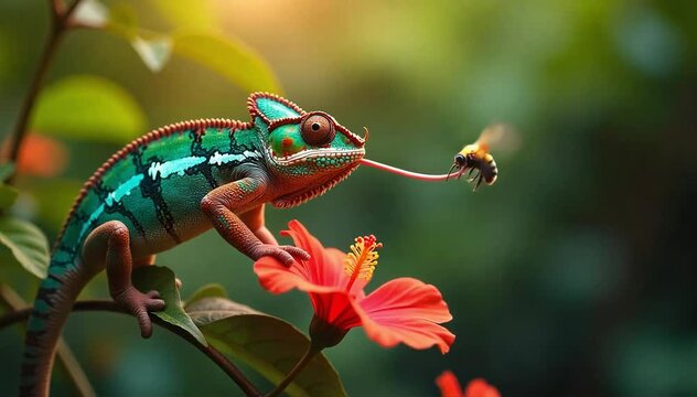 Lizard eating a small insect