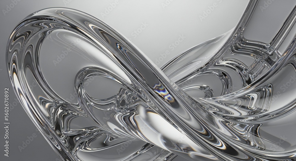 Fototapete abstract glassy swirls interlock gracefully against soft gray backdrop in a modern design