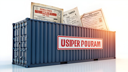 International shipping container displaying customs stamps