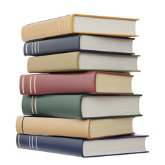 3D Rendered Stack of Books Isolated on Transparent Background