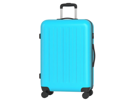 Blue travel suitcase isolated on a transparent background