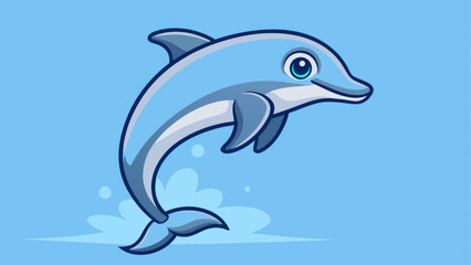 Fototapeta premium A playful dolphin is jumping through the air, leaving a splash in the vibrant blue sea. This flat vector illustration captures the animal's lively spirit and ocean environment beautifully
