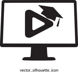 Online Education and Learning Platform Symbolizing Academic Video Content with a Modern Computer Display, a Play Button and Graduation Cap