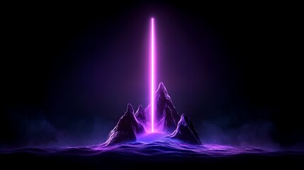 Futuristic abstract landscape with a towering 5G structure emitting vibrant luminous waves of digital energy against a dramatic atmospheric backdrop