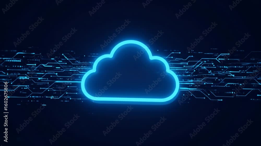Poster glowing cloud with digital network connection visualization slow motion