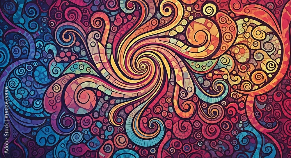 Poster abstract colorful swirls pattern with intricate details and vibrant hues