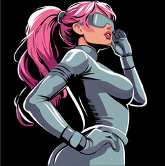 Retro-Futuristic Space Heroine with Pink Hair and Cyber Visor
