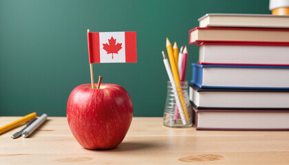 Red apple with Canadian flag toothpick – Canada Day classroom symbol, patriotic education