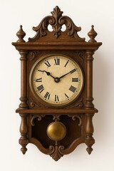 Rare Antique Wall Clocks on White Background &ndash; Isolated Vintage Timepieces