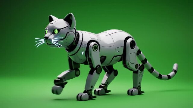 Robotic cat with motion on a green screen