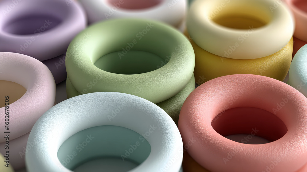 Poster soft pastel rings in various colors create clean and minimal abstract composition. smooth texture an