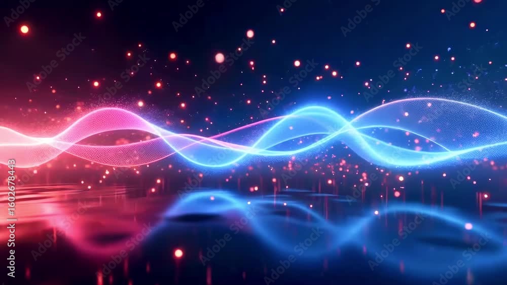 Aufkleber vibrant abstract wave patterns in blue and pink tones reflecting on a smooth surface with sparkles