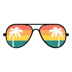 Retro Sunset Palm Tree Sunglasses Vector