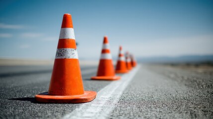 Row of traffic cones on a highway