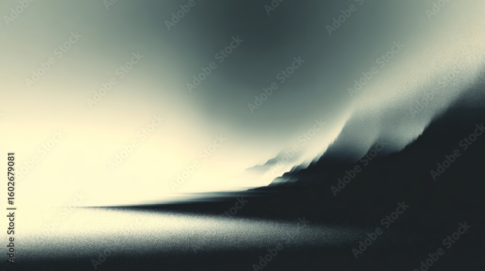 Poster minimal abstract landscape with black and white gradient creates serene and mysterious atmosphere, b