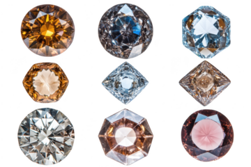 Collection of sparkling diamonds isolated on transparent background