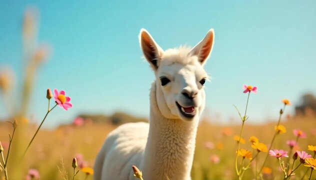 Llama laughing with cheerful grunts
